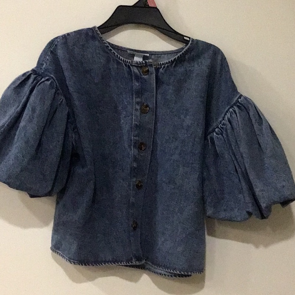 Future Collective Denim Puff Sleeve Top